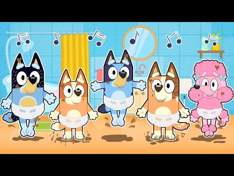 FIVE LITTLE DOGS 🐕💙 With Bluey and her family Jumping in the Bathroom