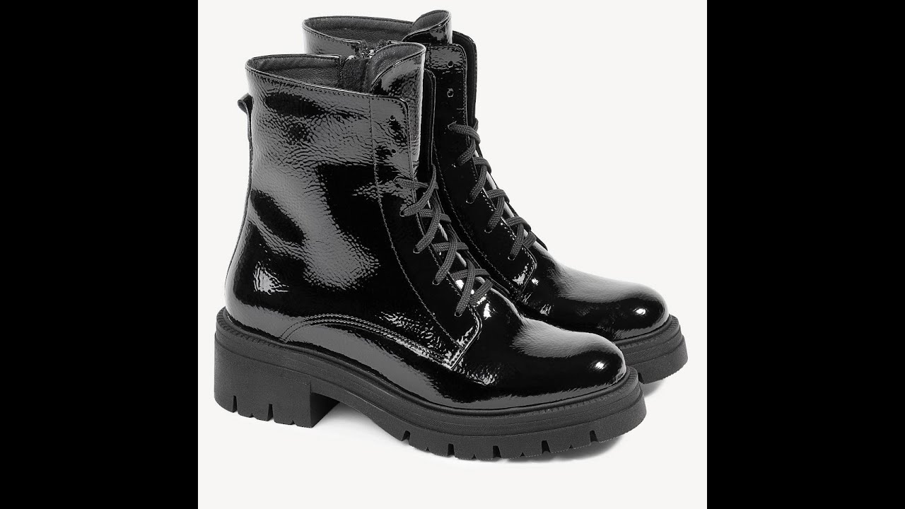 Damskie botki trzewiki na grubej podeszwie lakier Marisol czarne