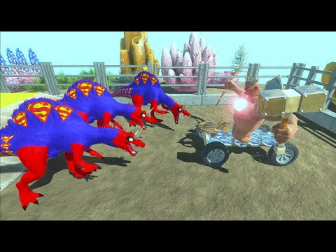 3x SUPERMAN SPINOSAURUS vs AQUAMAN RESCUE OCEAN ANIMALS DEATH FALL - Animal Revolt Battle Simulator