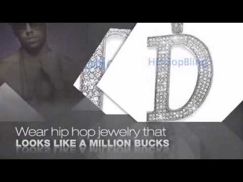 Bling Bling D Block Initial Rhodium Iced Out Pendant Hip Hop Chain