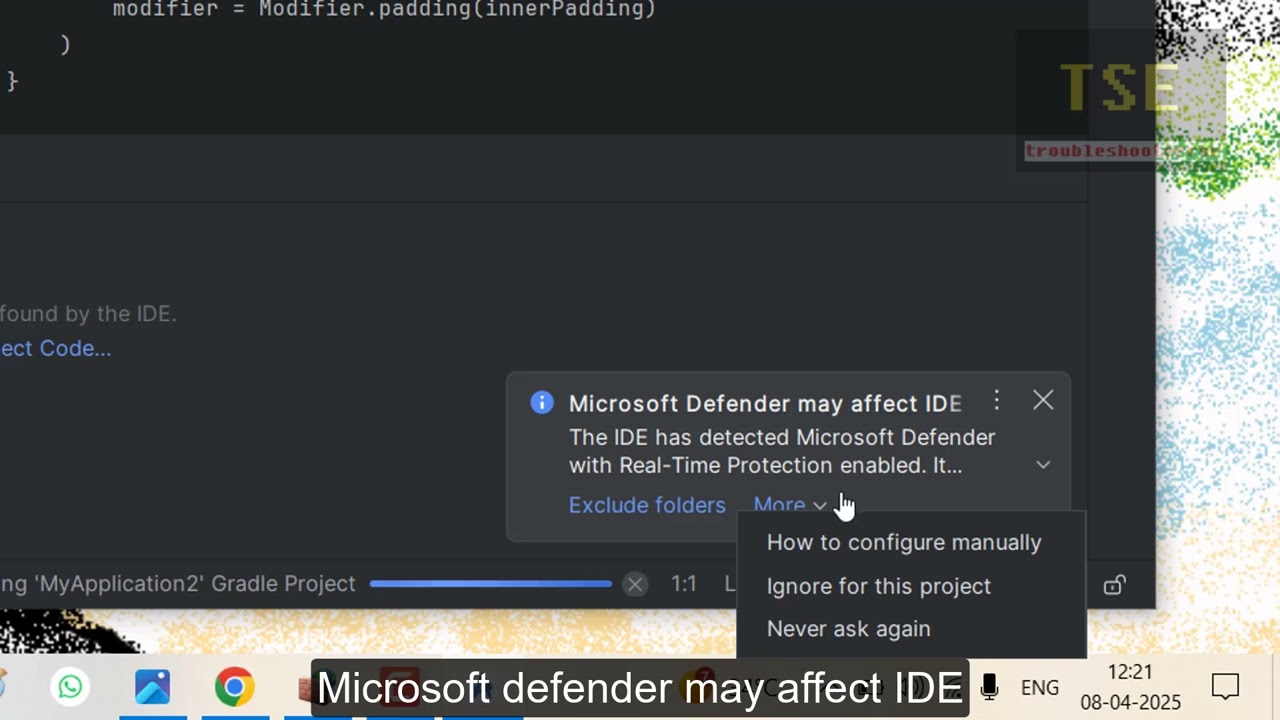Microsoft defender may affect IDE Android studio solution