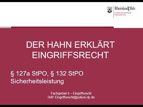 Der Hahn erklärt Eingriffsrecht - § 127a StPO, § 132 StPO Sicherheitsleistung