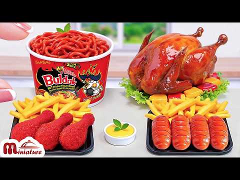 😋 Best Of Mini Roasted Chicken With Spicy Korean Noodles & French Fries | ASMR Cooking Mini Food
