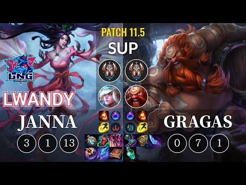 LNG lwandy Janna vs Gragas Sup - KR Patch 11.5