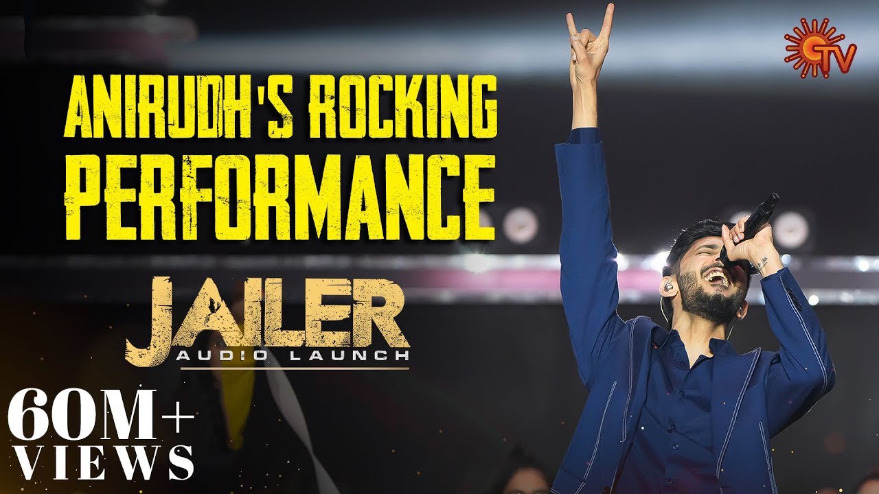Anirudh Ravichander performing Hukum live at Jailer audio launch featuring energetic concert atmosphere