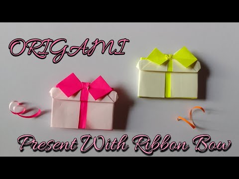 Origami Present with Ribbon | How to make a paper present with Ribbon | DI Y Gift box