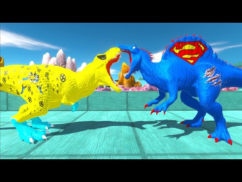 WOLVERINE T-REX vs BLACK ADAM SPINO vs SUPERMAN SPINOSAURUS DEATH CLIMB - Animal Revolt Battle Simul