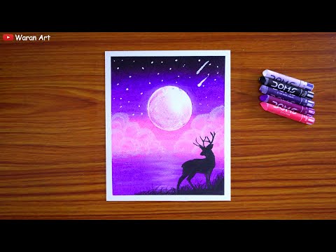 Easy and Beautiful Moonlight Scenery / Drawing with Oil Pastels / Step by Step
