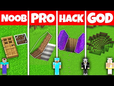 UNDERGROUND SECRET BASE BUILD CHALLENGE - Minecraft Battle: NOOB vs PRO vs HACKER vs GOD