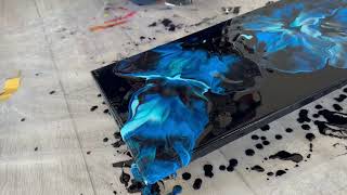 CLASSIC DIPTYCH acrylic fluid art: Part 2- ICY bloom on a BLACK base!! A very ICY colour palette! ❤️