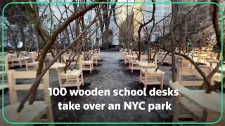 Hundred school desks installed in NYC park