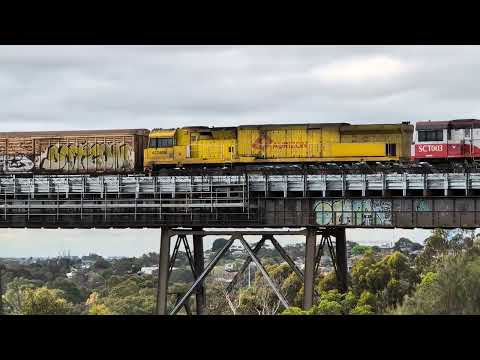 SCT SCT009 SCT003 ACD6058 2BM9 train passing over the Moonee Ponds Creek Viaduct