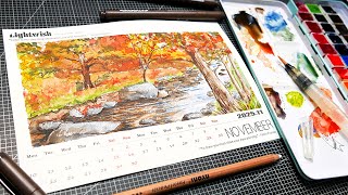 Line and Wash Autumn Landscape