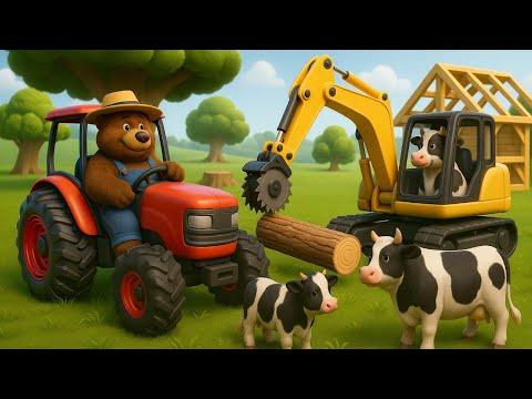 Farm Work: Farmer Bear Harvests Firewood and Builds a Cow Shed