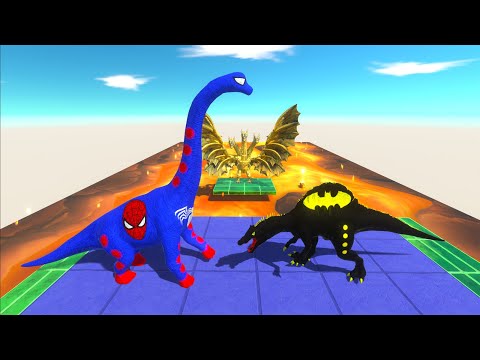 WHO CAN PUSH SPIDERMAN BRACHIOSAURUS INTO THE LAVA TRAP -  Animal Revolt Battle Simulator