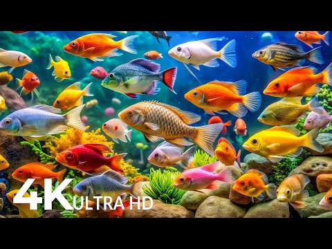DREAM AQUARIUM 4K - Marine Life, Sea Animals and Coral Reef - Fish Tank Sounds for Deep Sleep #66