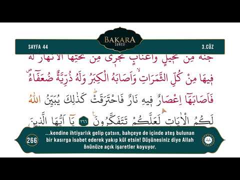 Diyanet Ok Takipli Hatim 3. Cüz - Kur'an-ı Kerim 44. Sayfa - Bakara Suresi 265-269 Ayetler