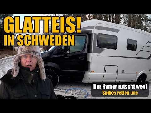 Ueberall Glatteis in Schweden – der Hymer rutscht weg