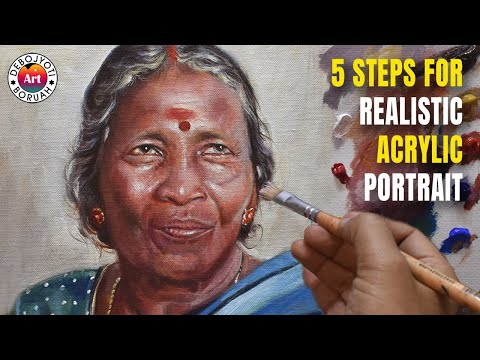 My 5 STEPS for a Realistic Acrylic Portrait | Acrylic Portrait Painting Tutorial by Debojyoti Boruah