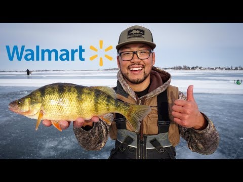 Walmart Lure Ice Fishing Challenge! (PERCH CATCH CLEAN COOK)