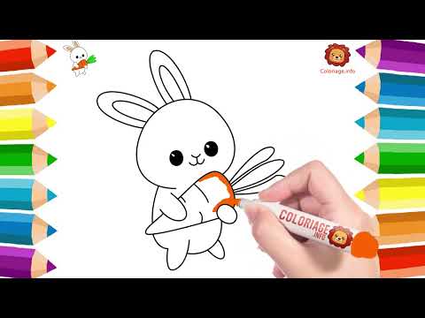 Dessin Lapin 🐰 Comment dessiner et colorier un lapin de pâques avec carotte Coloriage Lapin