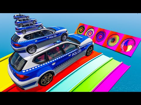 Big & Small Police Cars 🚨 vs Portal Trap with Slide Colors – Cars vs Trains vs Goons – BeamNG.Drive