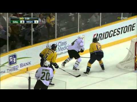 Mike Fisher drills Eric Nystrom