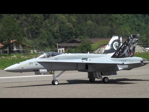 BEST RC JET F/A-18 SWISS HORNET SOLO DISPLY SCALE TURBINE MODEL  ON THE AIRPORT MEIRINGEN