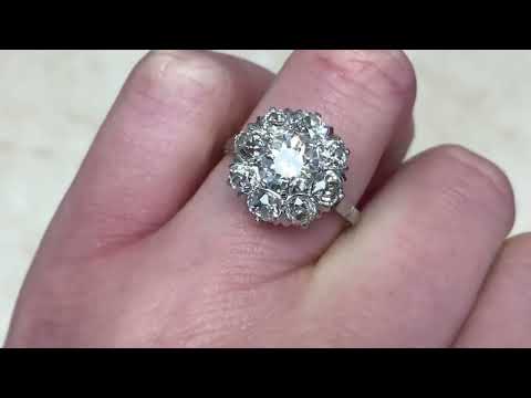 1.32ct Old European Cut Diamond & Floral Motif Halo Engagement Ring- Russellville Ring - Hand Video