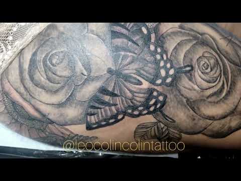 Rosas e borboletas floral Leo Colin Colin tattoo