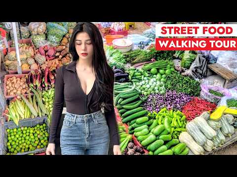 Best Street Food — Cambodian Traditional Market Food Tour — Vegetables, Fish, Pork, Fruits & More 4K