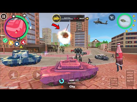 Rope Hero Vice Town - (Pink Tank and BD-100 Spider War Robot Machine Destroy Police Car Robot) - HD