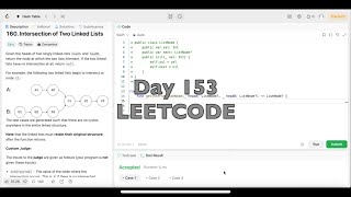 YouTube video 'Day 153: LeetCode Problem 160.  Intersection of Two Linked Lists - Swift'