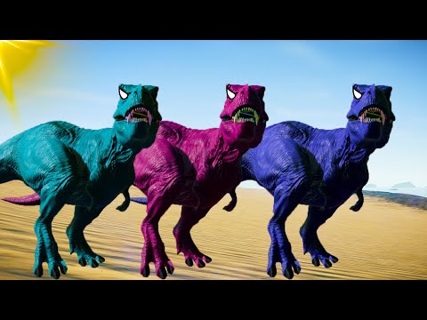 Rexy Colour Pack vs. Indoraptor, Allosaurus, Spinosaurus - Jurassic World Evolution Dinosaur Fight