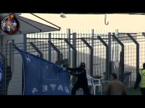 OFI hooligans  stealing Chania banners  (21.04.18) //  Pyro-Greece