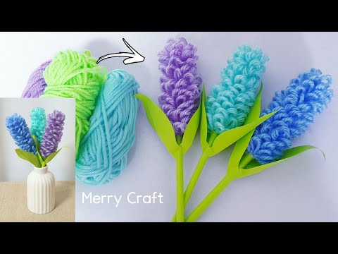 Easy Lavender Flower Making with Woolen yarn -How to Make Beautiful Flowers -Amazing Craft Idea -DIY