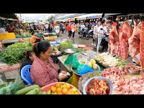 The View of Khmer Food Market In The Evening - People Activities & Food Market Scenes