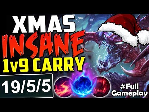 XMAS INSANE 1V9 CARRY | WTF AM I? | New Runes Cho'Gath vs Renekton TOP | RANKED SEASON 8 Gameplay