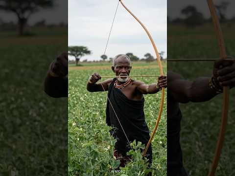 Africa man shooting arrow to hyena attack his hen #shorts #hunting #villagelife #animals