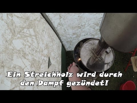 Ein Streichholz wird durch den Dampf gezündet | Zeltofen.