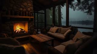 Cozy Cabin by the Water During Heavy Rain 🌧️ Sleep Better with Rain and Fireplace Sounds