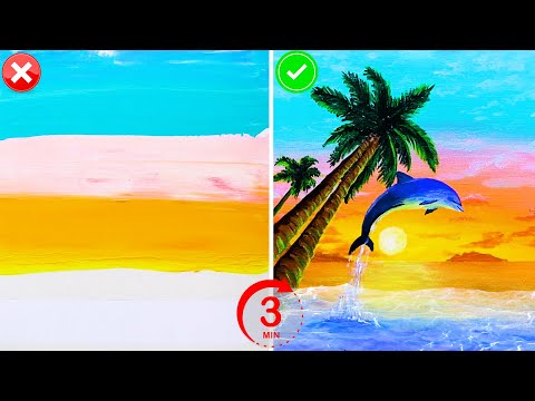 How To Paint Dolphin Diving in 3 Minutes Step by Step for beginners 😍 | Acrylic Painting Techniques