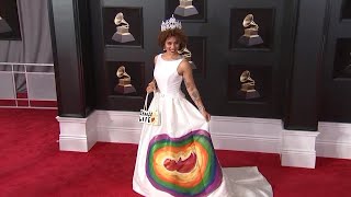 Singer Joy Villa Makes Statement With &#39;Choose Life&#39; Grammy Awards Dress