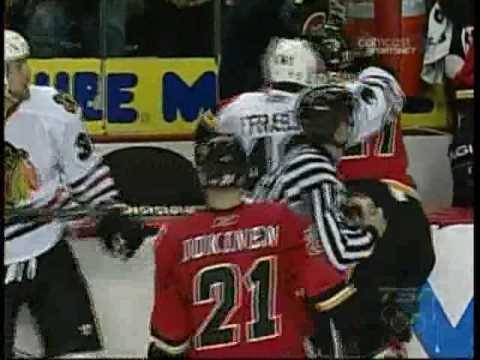 Hawks @ Flames Game 3 End of game fights!