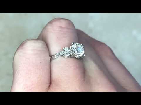Old European Cut Diamond and Leaf Motif Platinum Ring - Cairns Ring - Hand Video