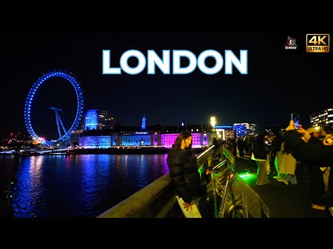 Night Walk Tour | London's Glowing Riverside | Vauxhall to Westminster 4K