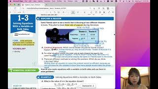 EnVision Algebra 1 Lesson 1-3: Solving Equations With a Variable on Both Sides