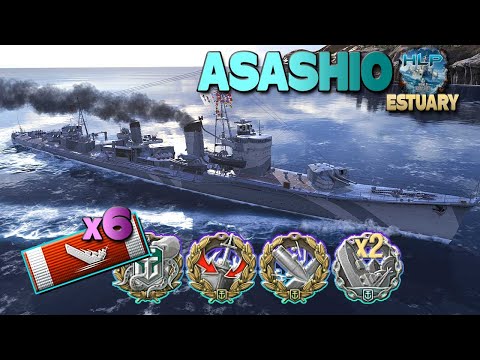 Destroyer Asashio on map Estuary, tense - World of Warships