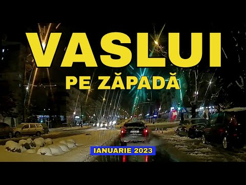 Orasul VASLUI noaptea pe zapada traseu Lidl Cartier - Nord - Centru - Crucea Garii ianuarie 2023