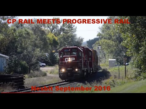 CP Rail meets Progressive Rail Trains at Nesbit Sep 2016 with Tripod Trouble [shaky at first]